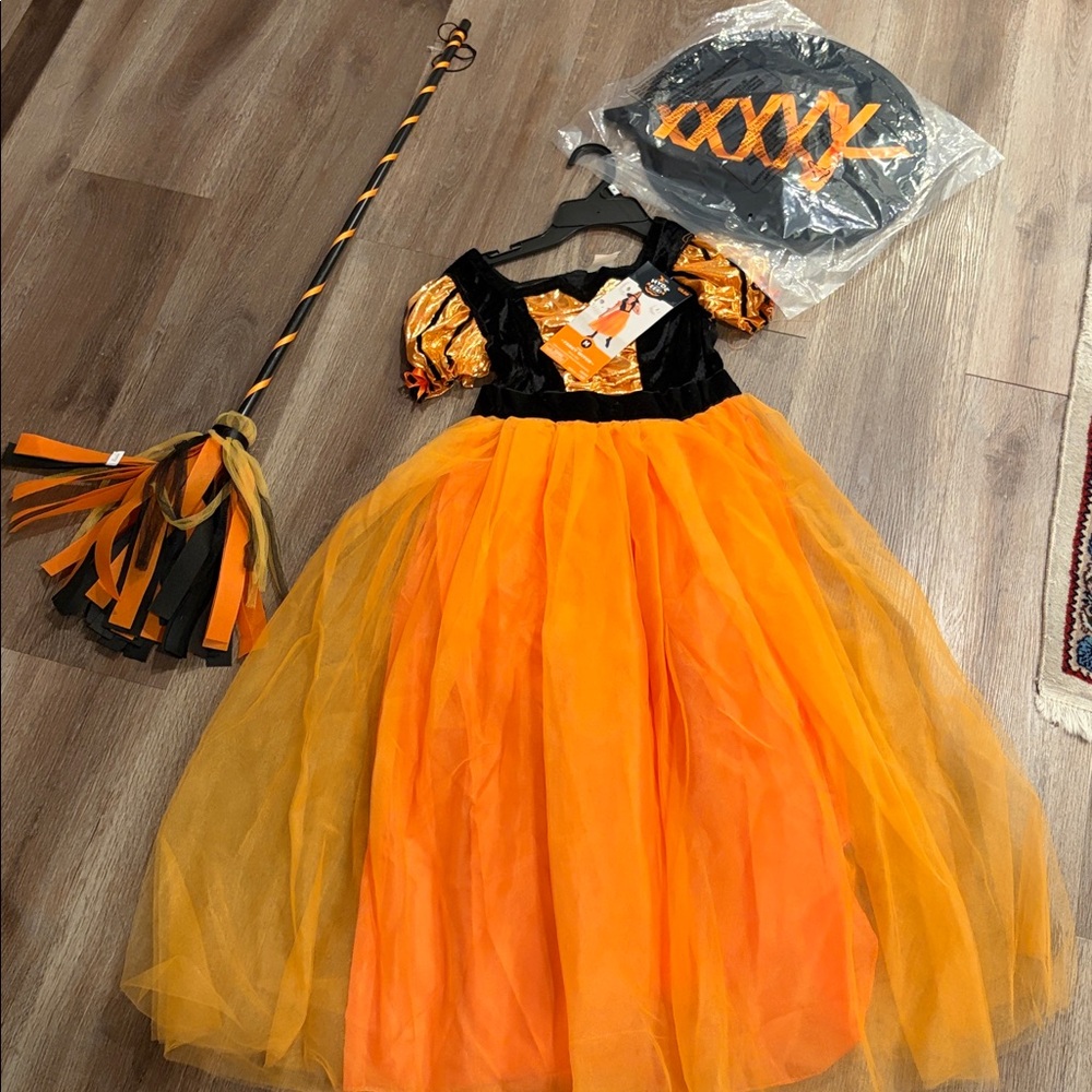Orange and Black Witch Costume for Kids s M brand new it comes with the broom